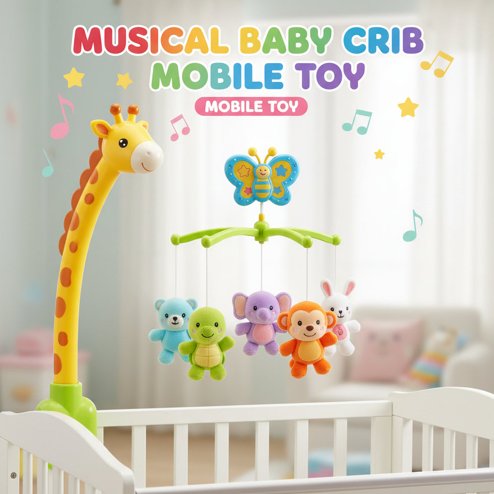 Baby musical crib mobile with rotating hanging toys and soothing music for newborn sleep