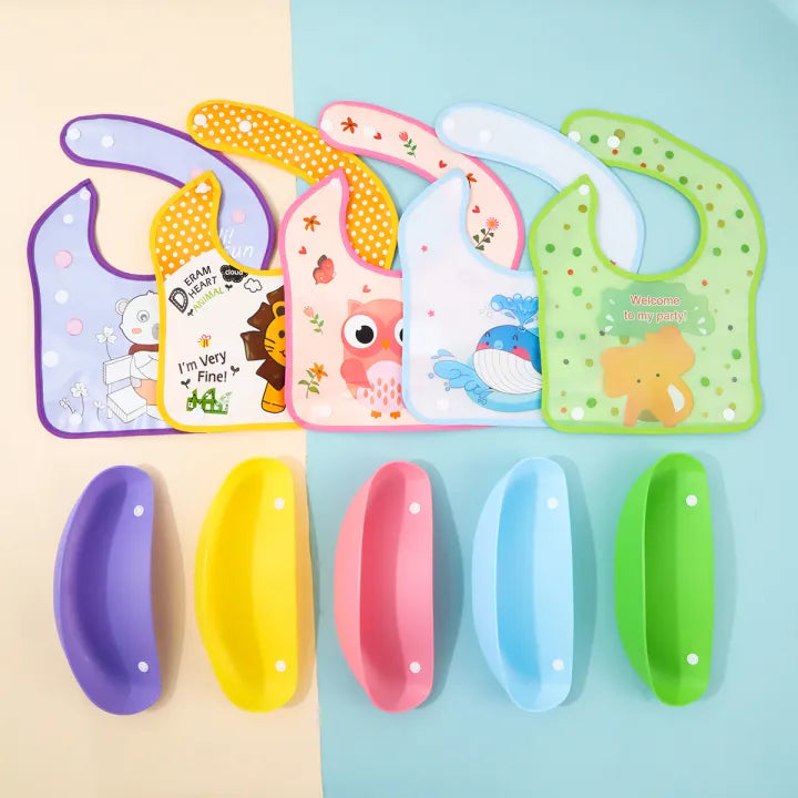 Cartoon EVA Waterproof Baby Bib with Food Catcher Pocket | Baby & Mommy Store Pakistan