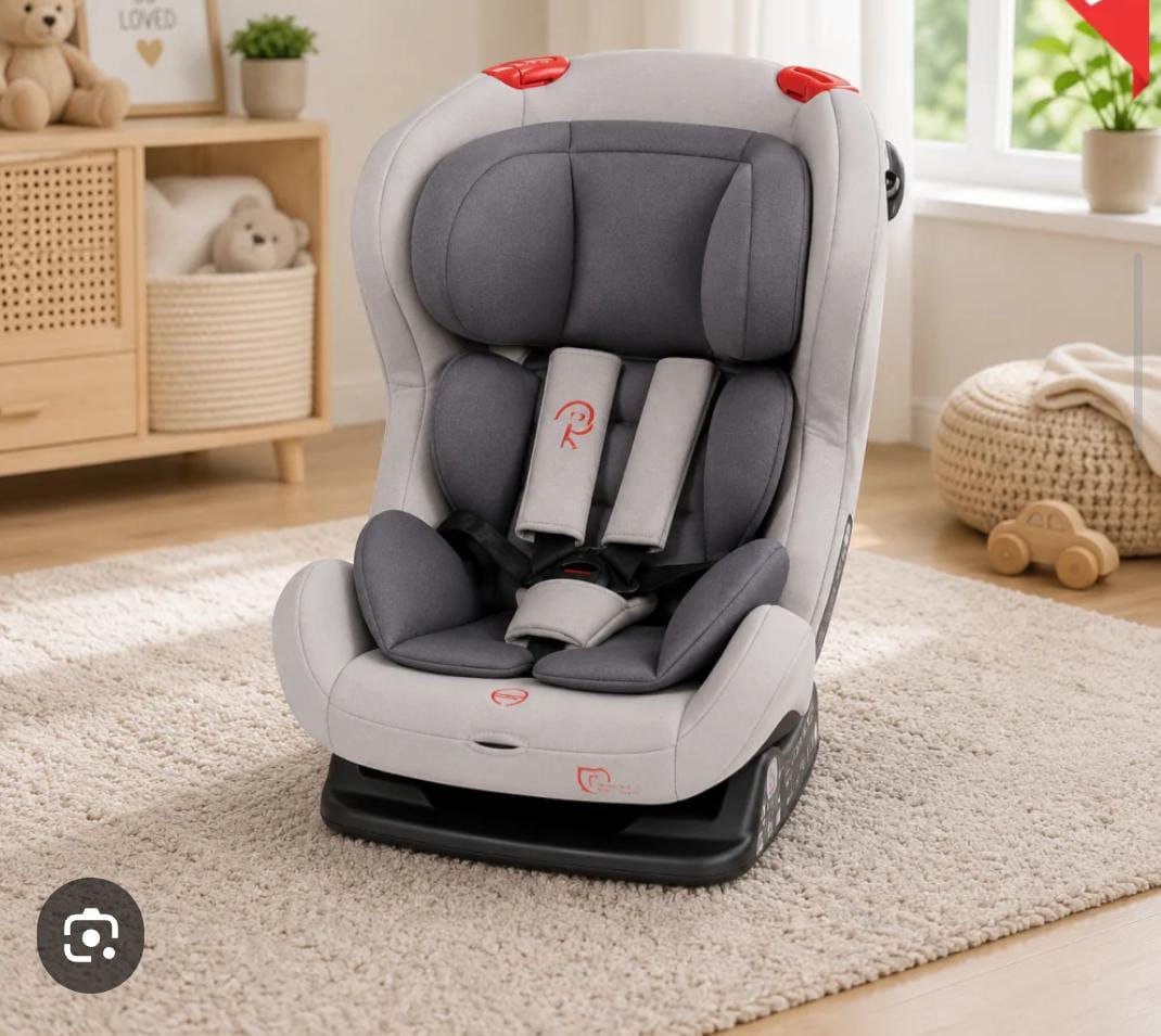 Grey convertible baby car seat for infants and children