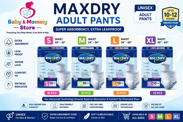 MaxDry Adult Diaper Pants Medium, Large & XL | Unisex Disposable Adult Diapers | Pack of 10
