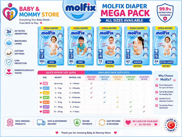 Molfix Mega Pack Baby Diapers – Ultra Soft, High Absorbency & Leak Protection