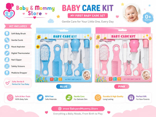 Multi-Piece Baby Care Kit | Newborn Grooming & Healthcare Set | Hair Brush, Comb, Nail Care & Thermometer Kit