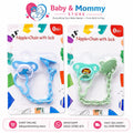 Multi color baby pacifier with chain clip attached for newborn babies safe soother accessory