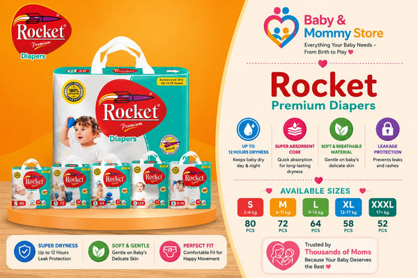 Rocket Baby Diaper Jumbo Pack – Soft & Leak Protection | All Sizes