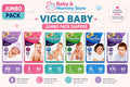 Vigo Baby Diapers jumbo pack  Soft & Highly Absorbent | Leak Protection Disposable Diapers for Newborns & Toddlers (S, M, L, XL, XXL)