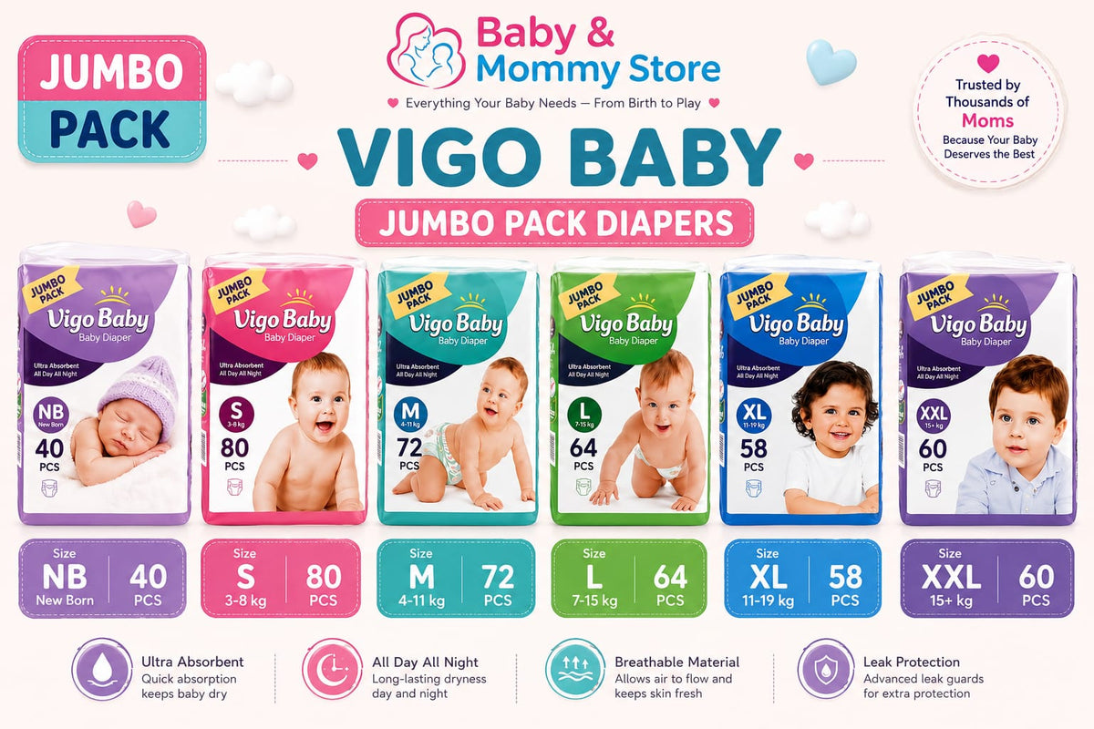 Vigo Baby Diapers jumbo pack  Soft & Highly Absorbent | Leak Protection Disposable Diapers for Newborns & Toddlers (S, M, L, XL, XXL)