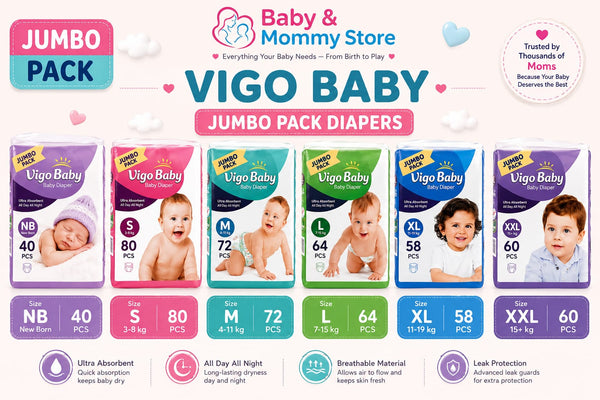 Vigo Baby Diapers jumbo pack  Soft & Highly Absorbent | Leak Protection Disposable Diapers for Newborns & Toddlers (S, M, L, XL, XXL)