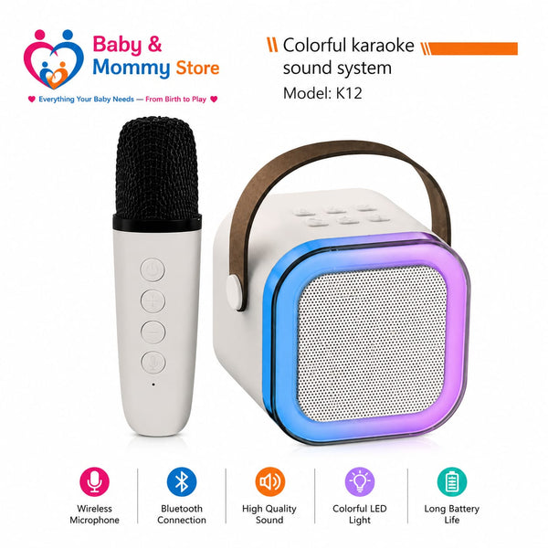 K12 Wireless Bluetooth Karaoke Microphone & Portable Speaker with LED Lights | Rechargeable Karaoke Sound System